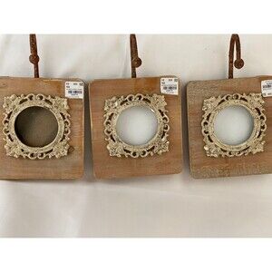 Set of 3 Rustic Wood Wall Hooks W/ Ornate  Picture Frames Farmhouse Decor LL321
